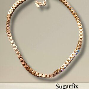 Sugarfix by BaubleBar goldtone box chain adjustable length necklace EUC